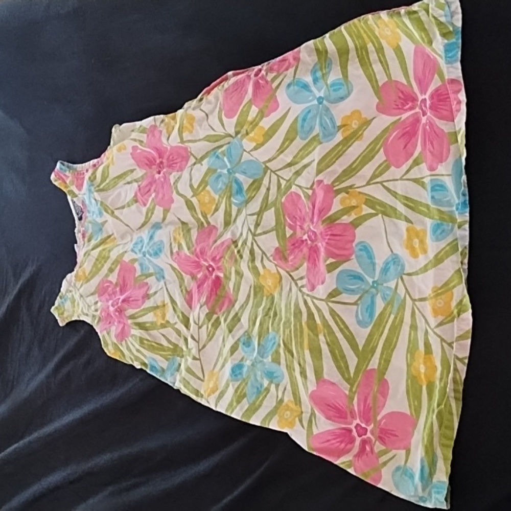 Lands End Cotton Sleeveless Floral Dress Sz 7 Zip Back